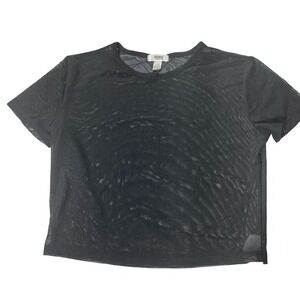 PINK Victoria's Secret‎ Black Mesh Cropped Top Short Sleeve Shirt Womens Size M